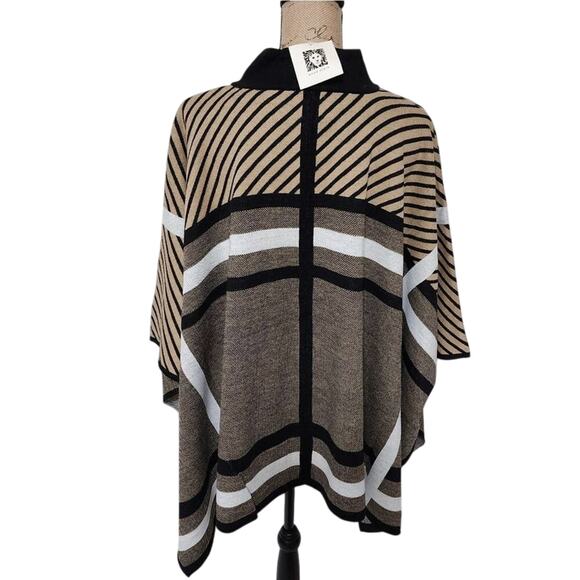 Anne Klein Womens 3X‎ Poncho Sweater Cardigan Knit Geometric Plaid Zip Up 3X New - Picture 4 of 7
